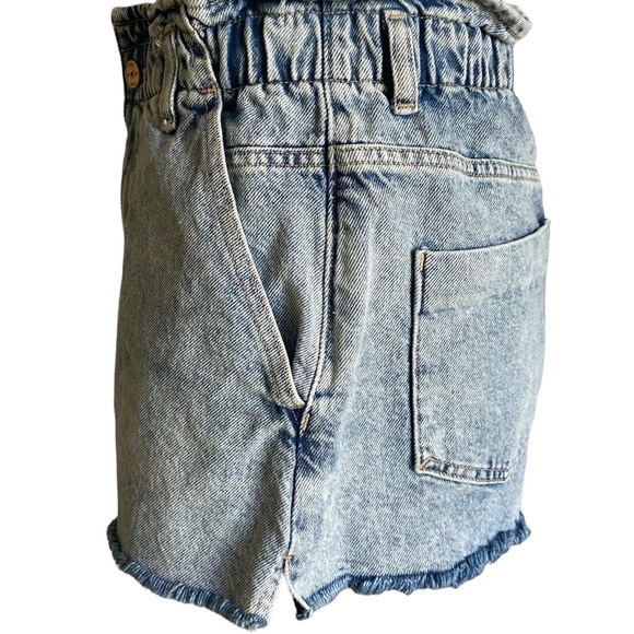 Zara 90’s distressed denim shorts frayed edges elastic waist zip button fly - Picture 2 of 7